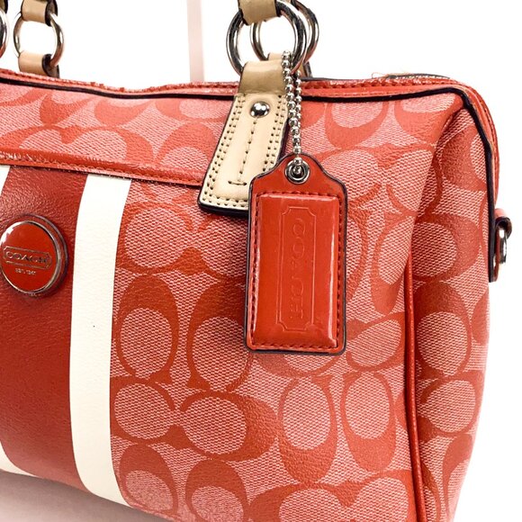 COACH Vermillion Red Signature Stripe PVC Satchel Handbag - E1394-F24362 - Picture 11 of 16
